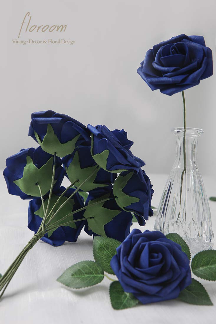Floroom Artificial Flowers 50pcs Real Looking Royal Blue Foam Fake Roses with Stems for DIY Wedding Bouquets Bridal Shower Centerpieces Floral Arrangements Party Tables Home Decorations - Image 3